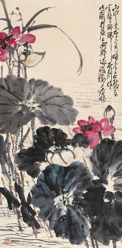 王个簃 1956年作 荷花图 立轴